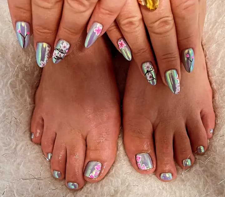 Chrome manicure and pedicure